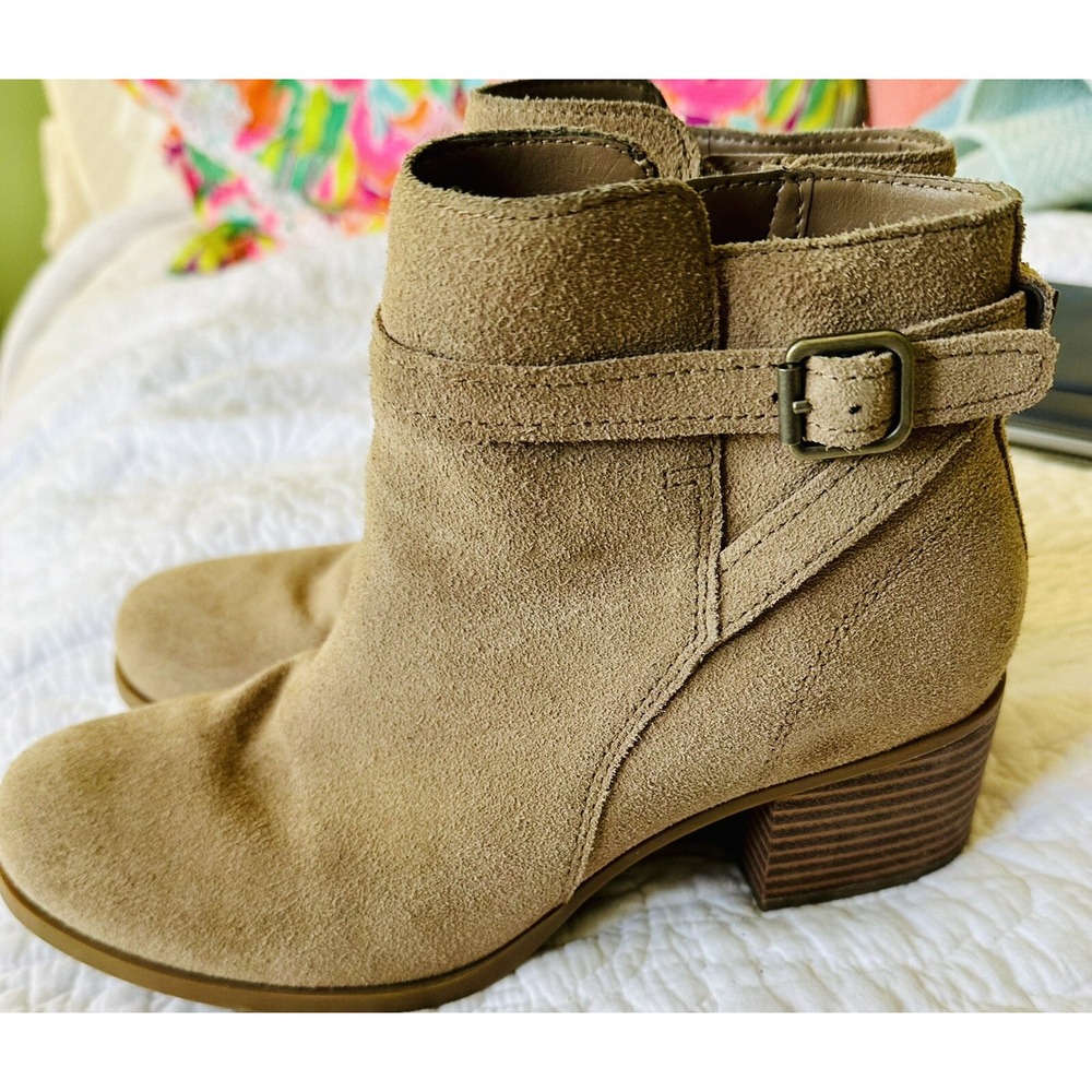 Koolaburra by UGG Aribel Tan Suede Ankle‎ Boots Buckle Block Heel  Womens 7